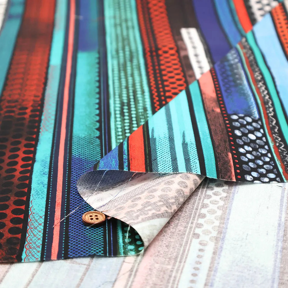 Cotton Shirting Inkjet Printed Fabric - Yoko Okamoto Collection - Color Stripe - nomura tailor