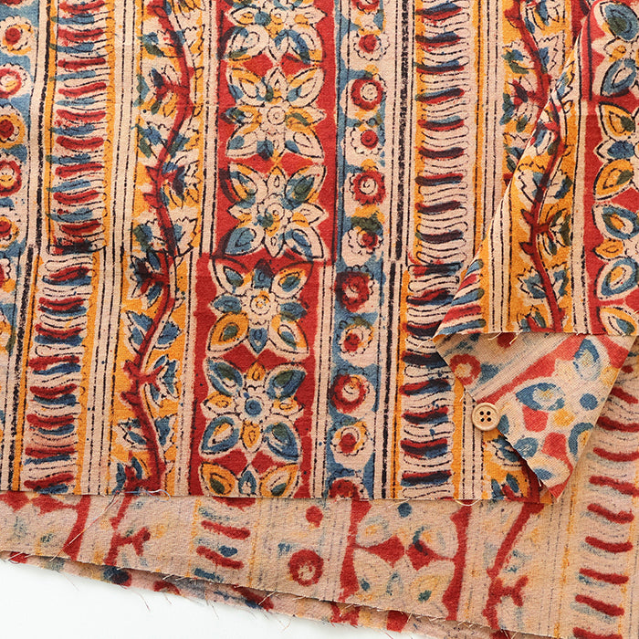 Made in India Cotton Kalamkari Printed Fabric -  Calico Stripe - nomura tailor