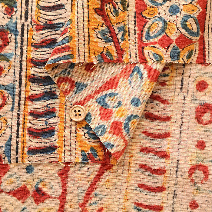 Made in India Cotton Kalamkari Printed Fabric -  Calico Stripe - nomura tailor