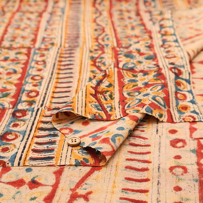 Made in India Cotton Kalamkari Printed Fabric -  Calico Stripe - nomura tailor