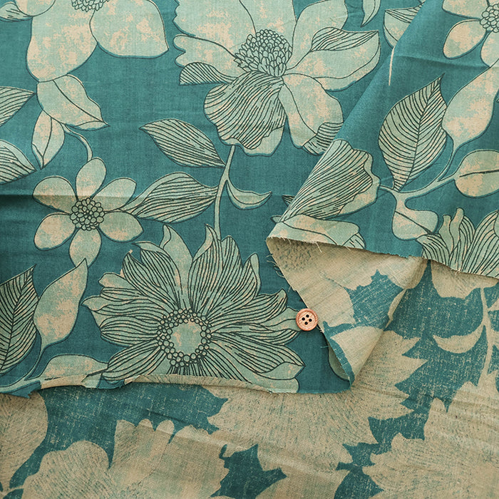 Made in India　Cotton Ethnic Blue Print Fabric - nomura tailor