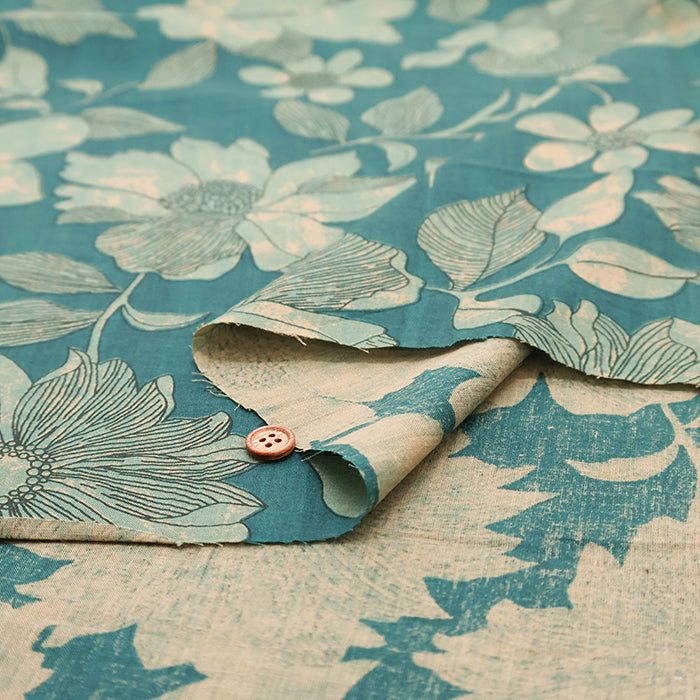 Made in India　Cotton Ethnic Blue Print Fabric - nomura tailor