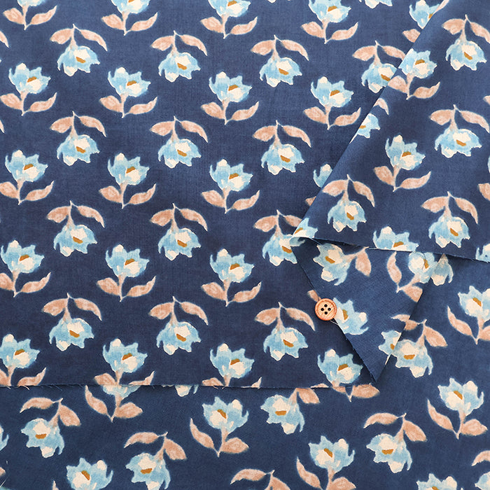 Made in India　Cotton Ethnic Blue Print Fabric - nomura tailor