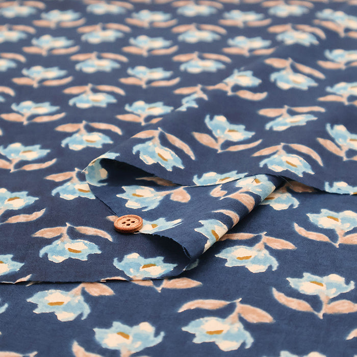 Made in India　Cotton Ethnic Blue Print Fabric - nomura tailor