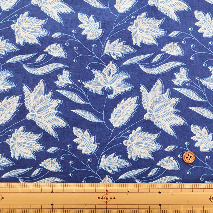 Made in India　Cotton Ethnic Blue Print Fabric - nomura tailor