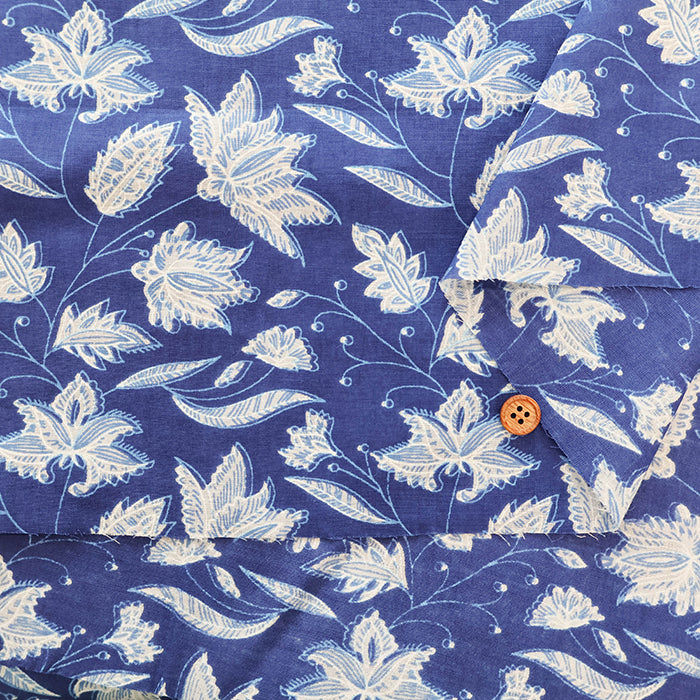 Made in India　Cotton Ethnic Blue Print Fabric - nomura tailor