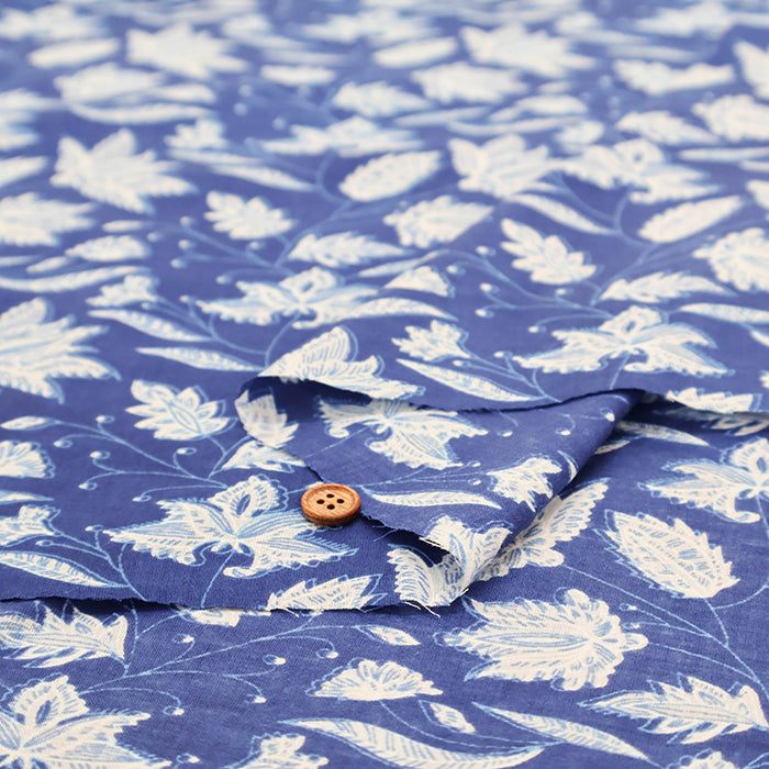 Made in India　Cotton Ethnic Blue Print Fabric - nomura tailor