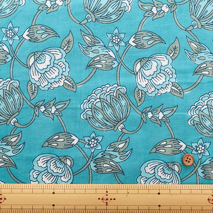 Made in India　Cotton Ethnic Blue Print Fabric - nomura tailor