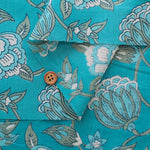 Made in India　Cotton Ethnic Blue Print Fabric - nomura tailor