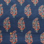 Made in India　Cotton Ethnic Blue Print Fabric - nomura tailor