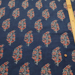 Made in India　Cotton Ethnic Blue Print Fabric - nomura tailor
