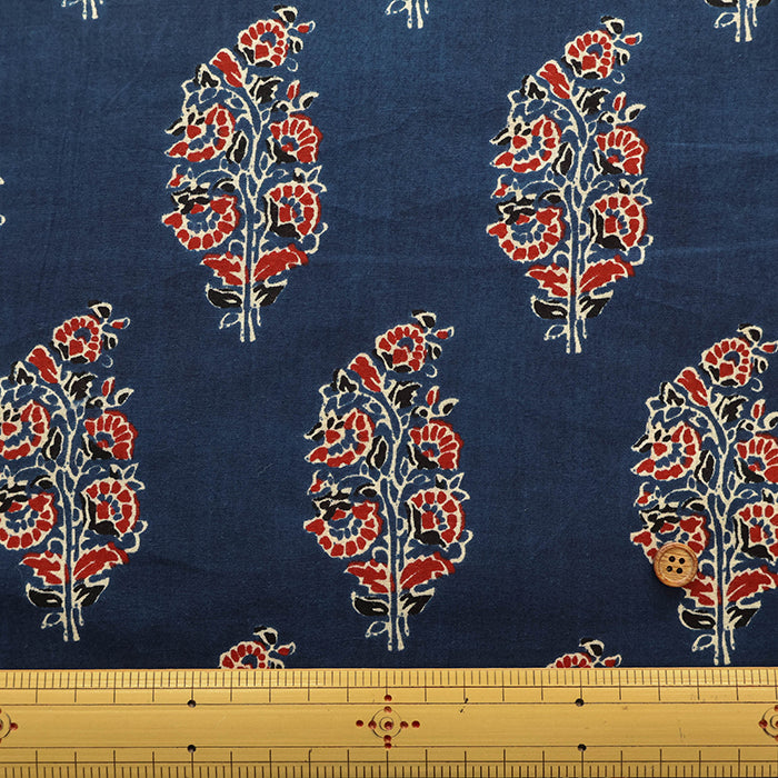 Made in India　Cotton Ethnic Blue Print Fabric - nomura tailor