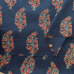 Made in India　Cotton Ethnic Blue Print Fabric - nomura tailor