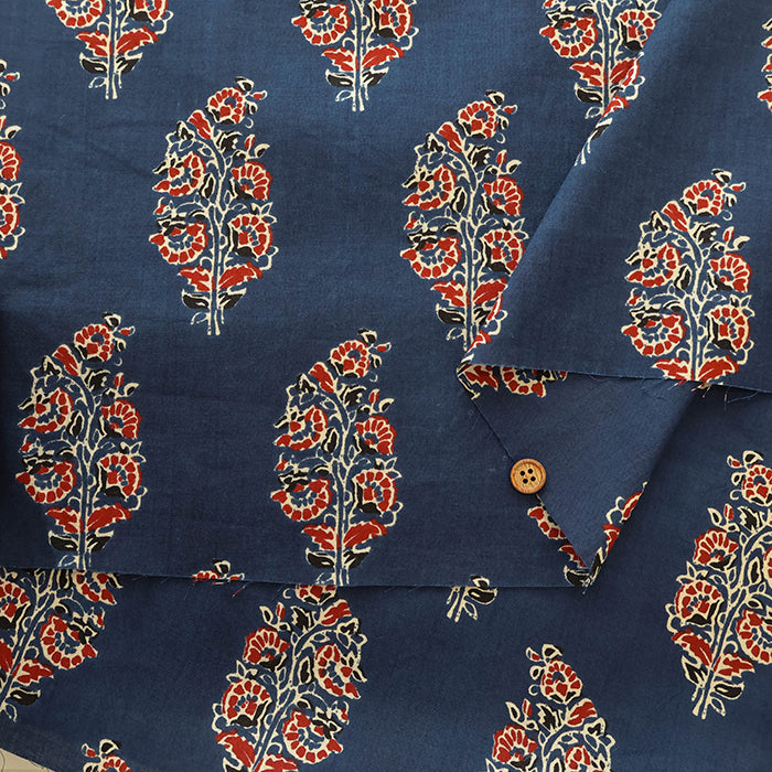 Made in India　Cotton Ethnic Blue Print Fabric - nomura tailor