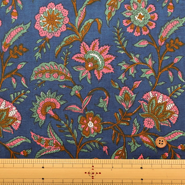Made in India　Cotton Ethnic Blue Print Fabric - nomura tailor