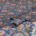 Made in India　Cotton Ethnic Blue Print Fabric - nomura tailor