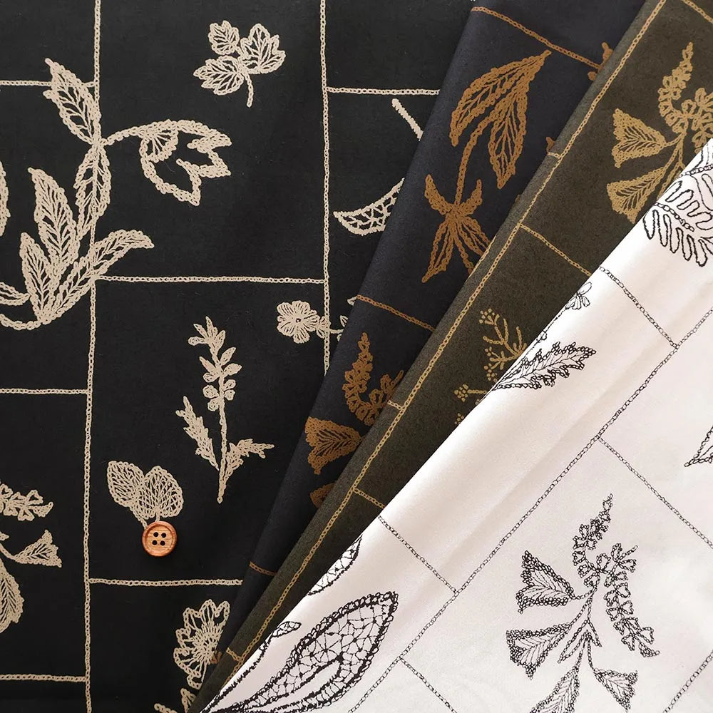 Cotton 60 Typewriter Printed Fabric - Embroidery-Style - nomura tailor