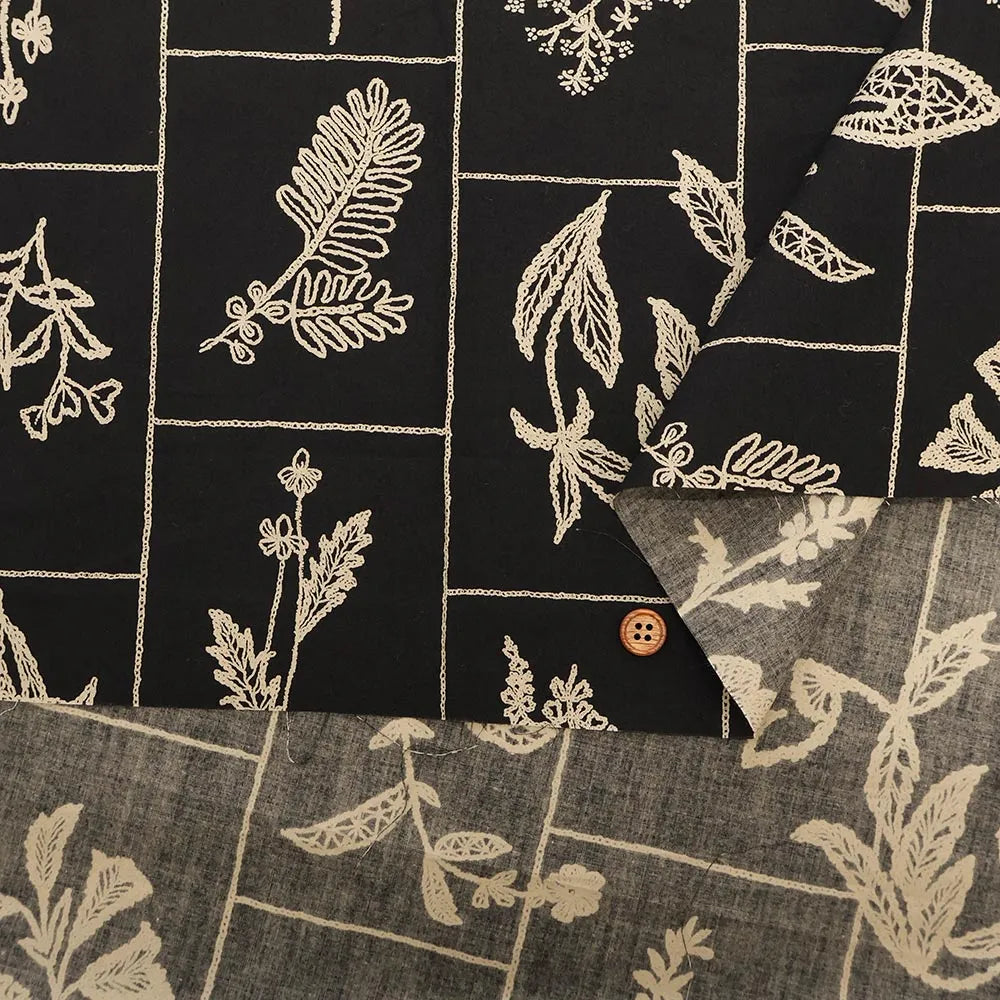 Cotton 60 Typewriter Printed Fabric - Embroidery-Style - nomura tailor