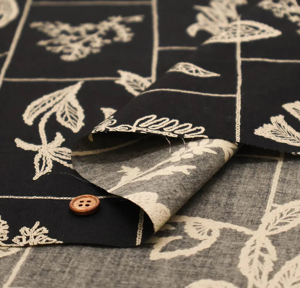 Cotton 60 Typewriter Printed Fabric - Embroidery-Style - nomura tailor