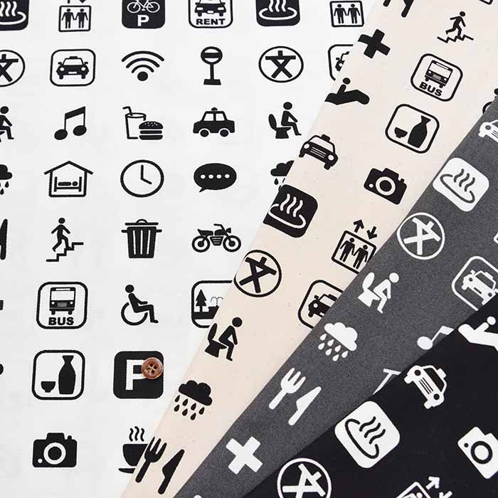 Cotton Ox Printed Fabric KUMO STRADA Pictogram - nomura tailor