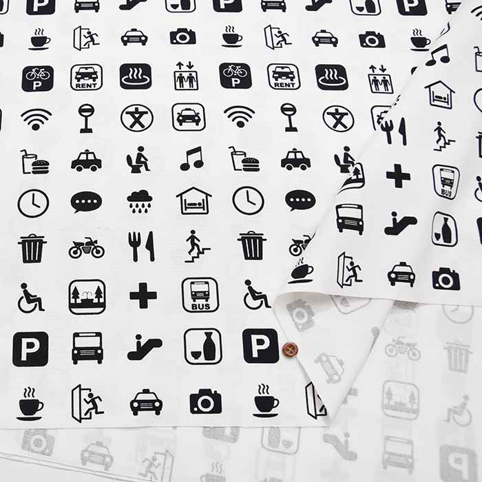 Cotton Ox Printed Fabric KUMO STRADA Pictogram - nomura tailor