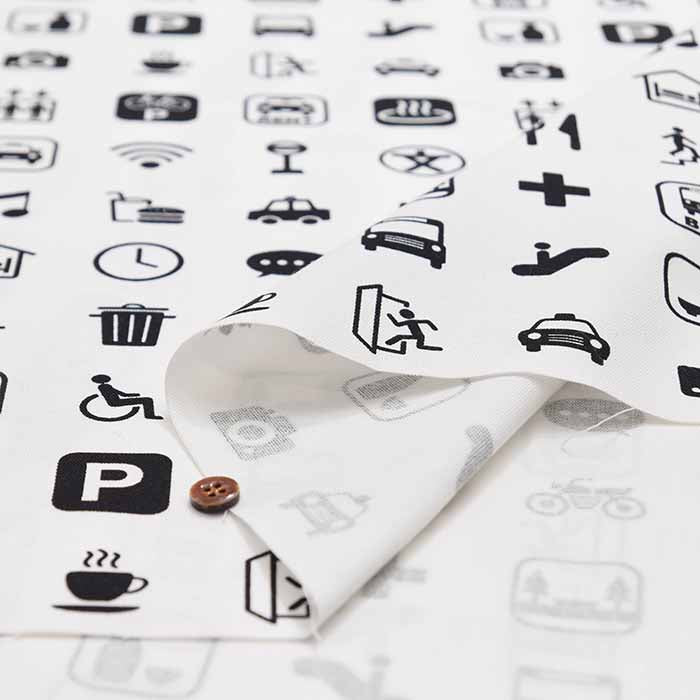 Cotton Ox Printed Fabric KUMO STRADA Pictogram - nomura tailor