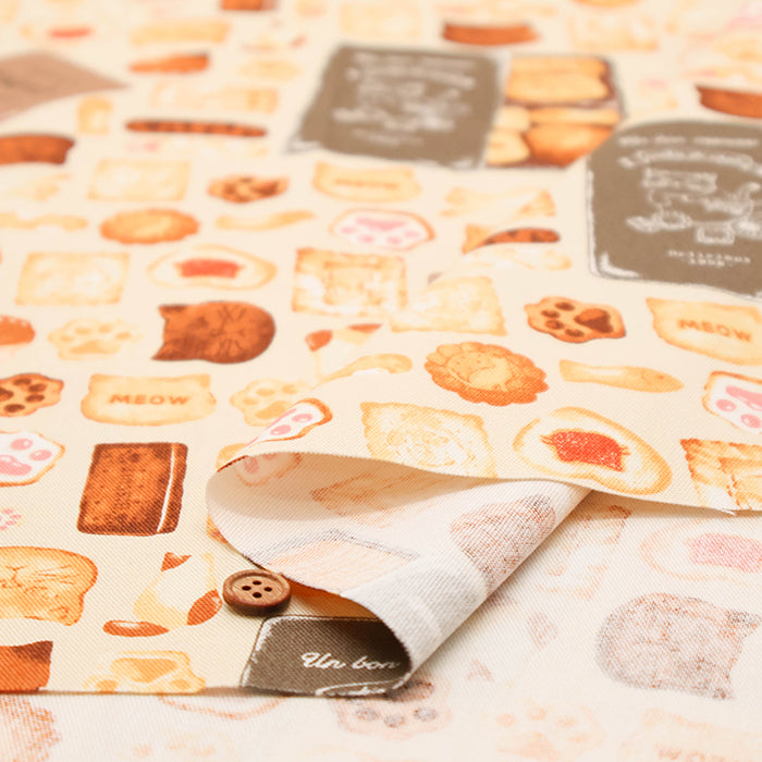 Cotton Oxford Printed Fabric - Cat Cookie Tin - nomura tailor