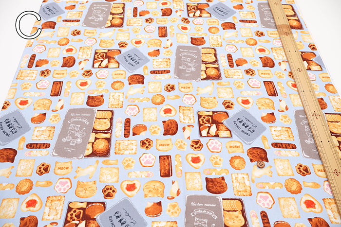 Cotton Oxford Printed Fabric - Cat Cookie Tin - nomura tailor