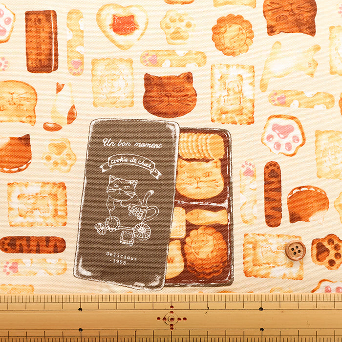 Cotton Oxford Printed Fabric - Cat Cookie Tin - nomura tailor