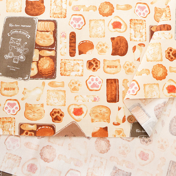 Cotton Oxford Printed Fabric - Cat Cookie Tin - nomura tailor