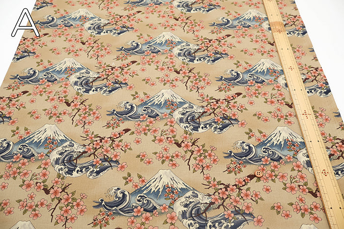 Cotton Sheeting Printed Fabric - Japanese Vintage Style Sakura and Fuji - nomura tailor