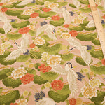 Cotton Muslin Printed Fabric - Japanese Pattern, Vintage-style Crane - nomura tailor