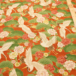 Cotton Muslin Printed Fabric - Japanese Pattern, Vintage-style Crane - nomura tailor