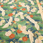 Cotton Muslin Printed Fabric - Japanese Pattern, Vintage-style Crane - nomura tailor
