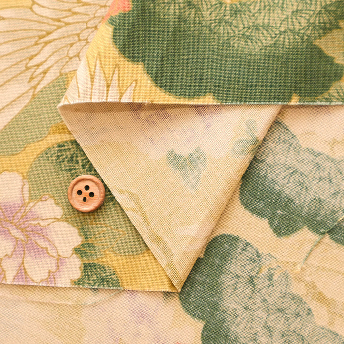 Cotton Muslin Printed Fabric - Japanese Pattern, Vintage-style Crane - nomura tailor