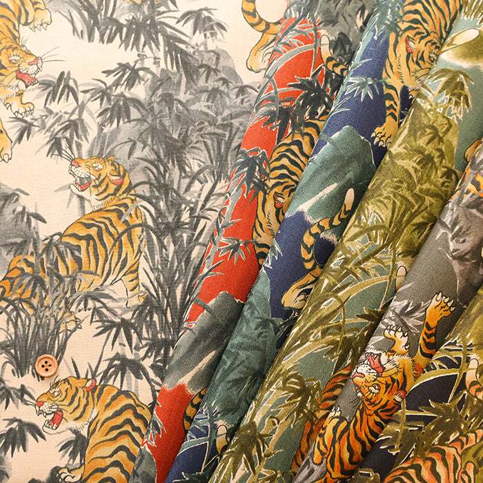Cotton Muslin Printed Fabric - Vintage-style Tiger - nomura tailor