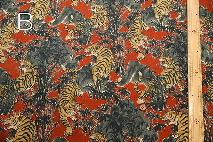 Cotton Muslin Printed Fabric - Vintage-style Tiger - nomura tailor