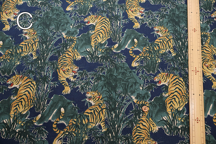 Cotton Muslin Printed Fabric - Vintage-style Tiger - nomura tailor