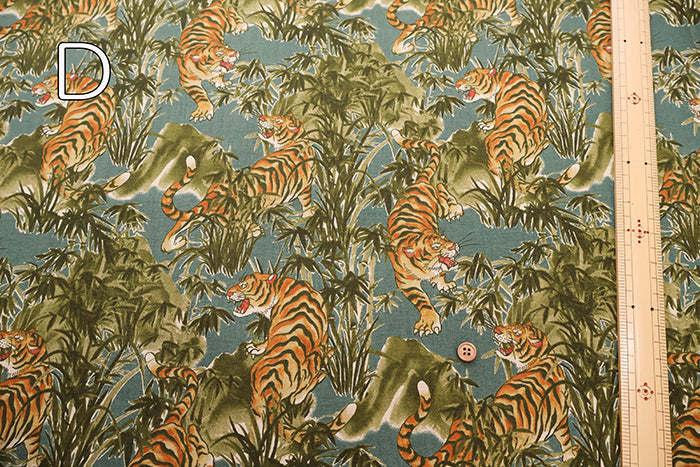 Cotton Muslin Printed Fabric - Vintage-style Tiger - nomura tailor