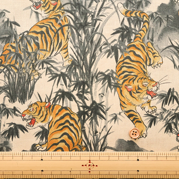 Cotton Muslin Printed Fabric - Vintage-style Tiger - nomura tailor