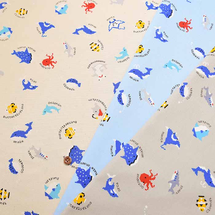 Cotton Ox Printed Fabric Pixel Sea - nomura tailor