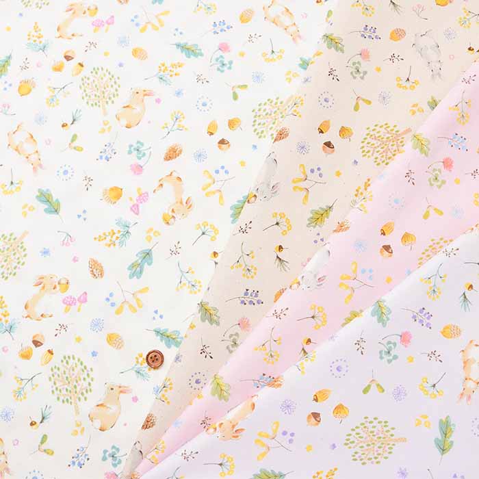 Cotton oxford print fabric Nuts and rabbits - nomura tailor