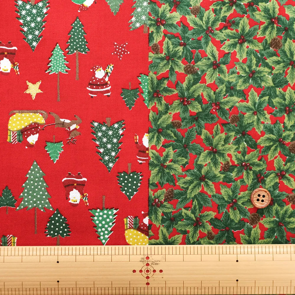 Cotton Sheeting printed Fabric - Christmas - Christmas Trees and Santa - nomura tailor