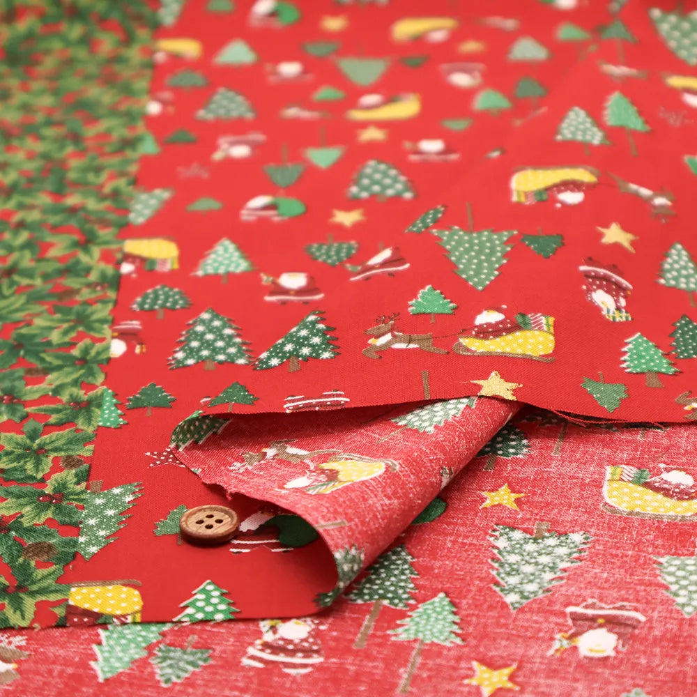 Cotton Sheeting printed Fabric - Christmas - Christmas Trees and Santa - nomura tailor