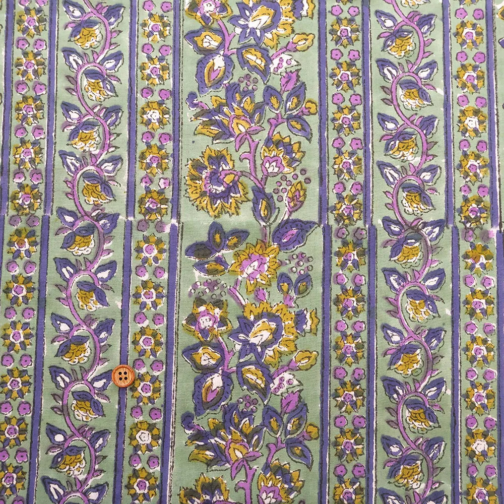 インド製 Cotton Cambric Printed Fabric エスニック ストライプボタニカル - nomura tailor