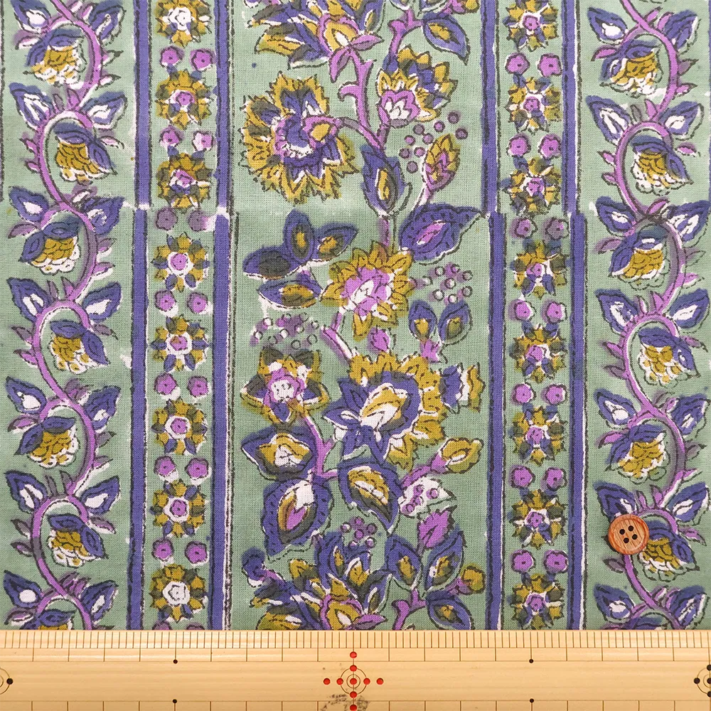 インド製 Cotton Cambric Printed Fabric エスニック ストライプボタニカル - nomura tailor