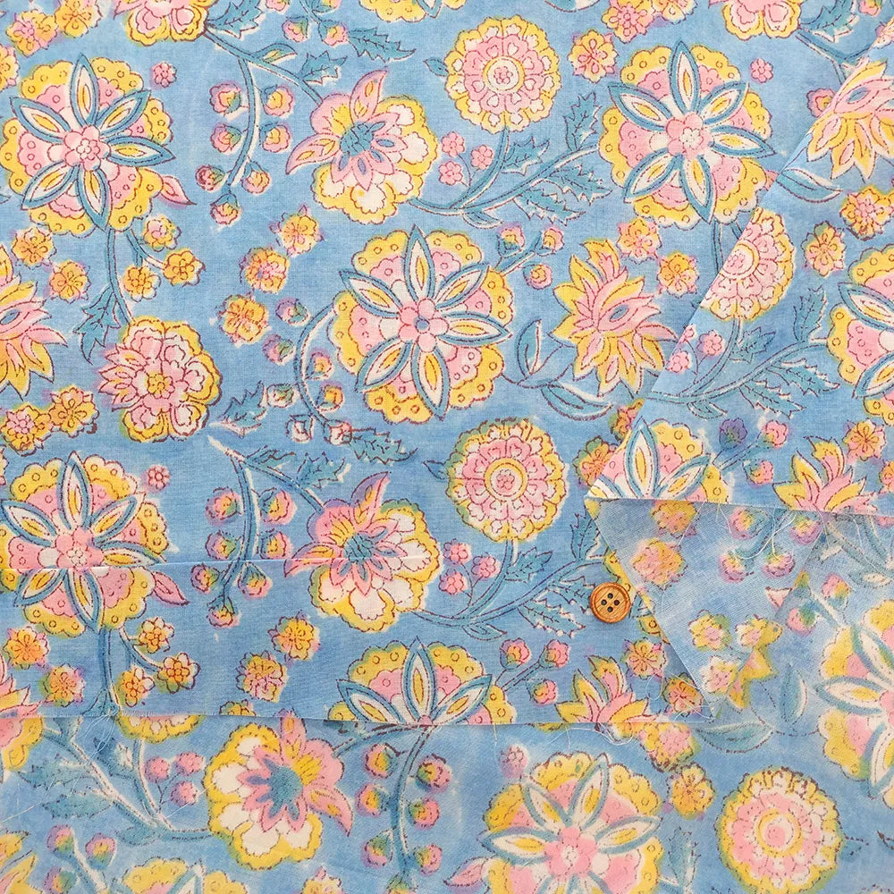インド製 Cotton Cambric Printed Fabric エスニック フラワーブーケ - nomura tailor