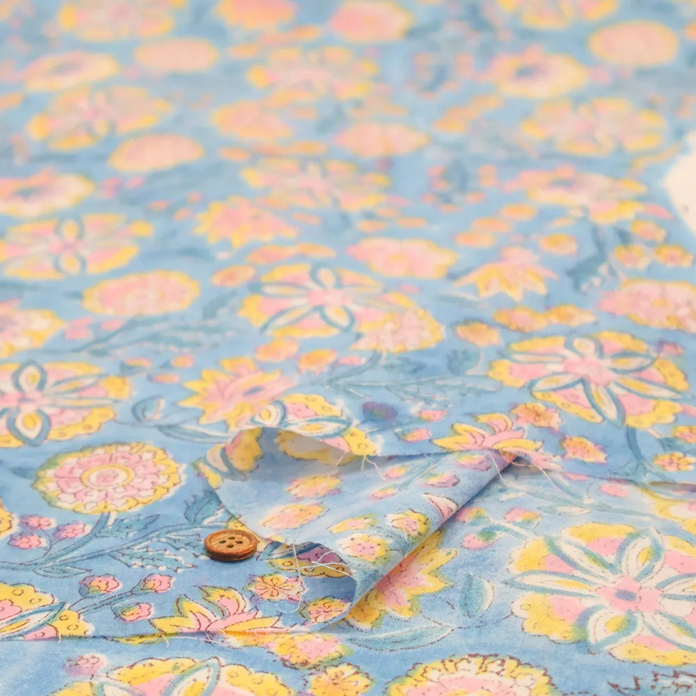 インド製 Cotton Cambric Printed Fabric エスニック フラワーブーケ - nomura tailor
