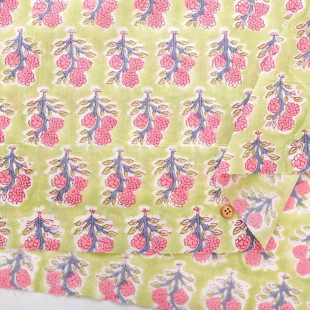 インド製 Cotton Cambric Printed Fabric エスニック ポンポンフラワー - nomura tailor