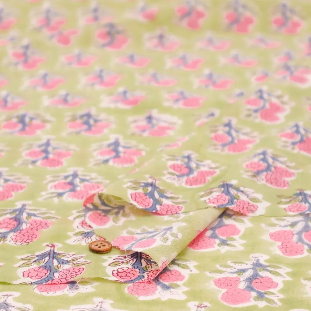 インド製 Cotton Cambric Printed Fabric エスニック ポンポンフラワー - nomura tailor